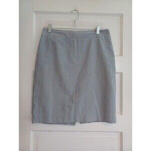 J. Crew blue seersucker pencil skirt 8 exposed zipper preppy office classic